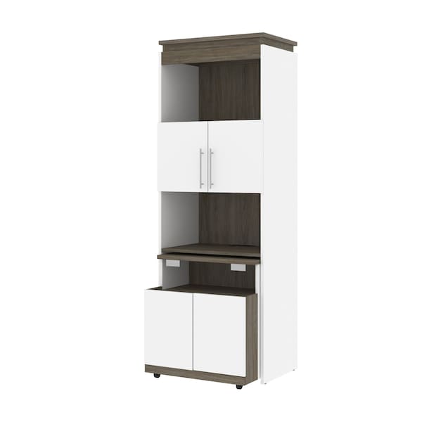 Bestar Orion 30W Shelving Unit with Fold-Out Desk, White & Walnut Grey 116166-000017 - main